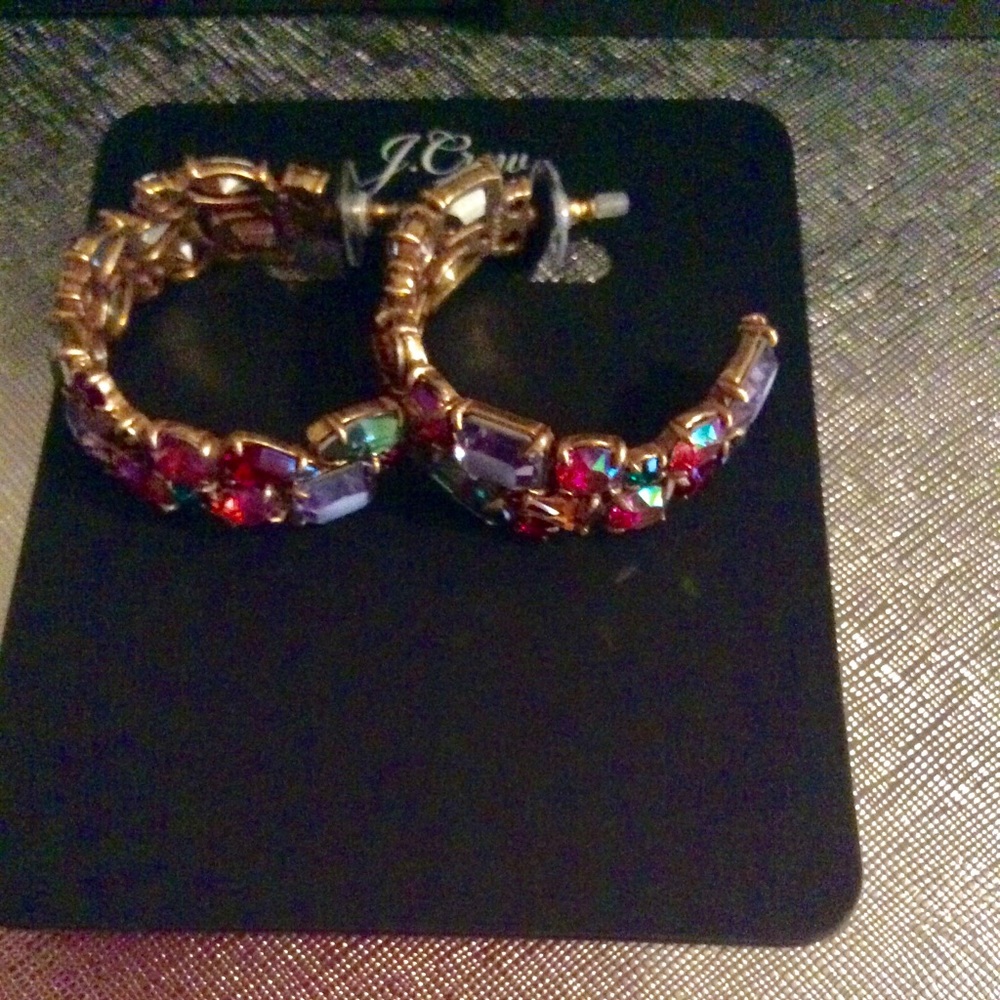 HP⭐️JCREW Crystal Cluster Hoop Earrings NWT Multi - Picture 2 of 5